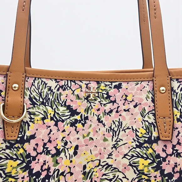 Tory Burch Kerrington Square Tote Flower Field Pink Floral Large Shoulder Bag - Picture 5 of 16